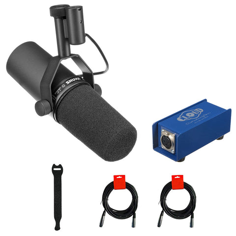 Shure SM7B Cardioid Dynamic Vocal Mic with Cloud Microphones Cloudlifter CL-1 Mic Activator, 2x XLR Cable & Straps Bundle