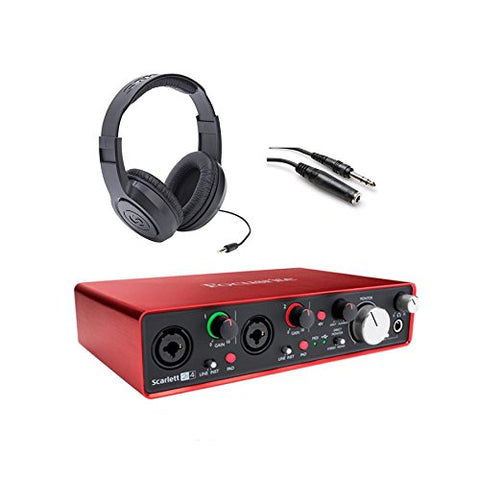 Focusrite Scarlett 2i4 USB Interface w Headphones & Extension Cable Bundle