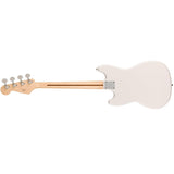 Squier Squier Sonic Bronco Bass, Arctic White, Maple Fingerboard Bundle with Fender Logo Guitar Strap Black, Fender 12-Pack Celluloid Picks, and Straight/Angle Instrument Cable