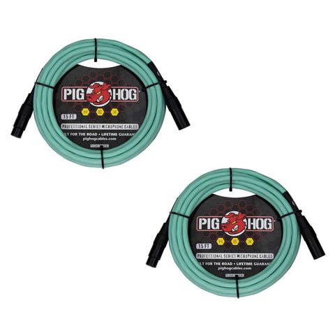 Pig HOG PHMH15SG Hex Series 15-Feet Microphone Cables XLR Connector - Seafoam Green (Pair)