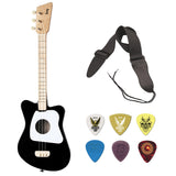 LOOG Mini Guitar for Children (Black) with GSA10BK Guitar Strap (Black) and Guitar Pick Assortment 6-Pack Bundle