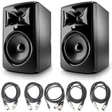 JBL 308P MkII Powered 8" Studio Monitoring Speakers (Pair) w/ 5 Essential AxcessAbles AudioCables for Recording Studio