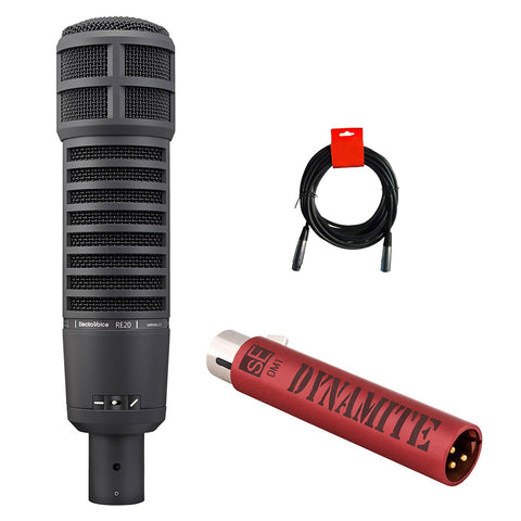 Electro-Voice RE20 Broadcast Announcer Microphone (Black) Bundle with sE Electronics DM1 Mic Preamp & XLR Cable