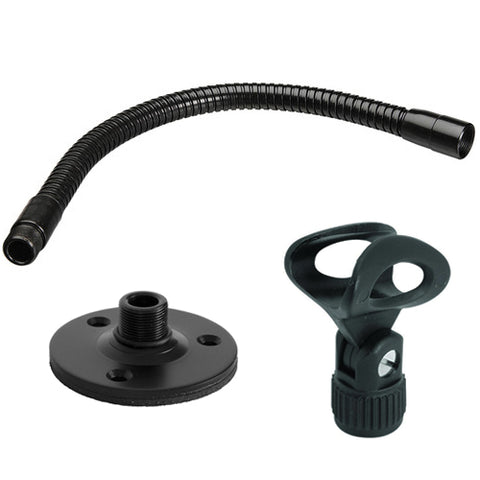 On-Stage 13" Adjustable Gooseneck for Microphone Mount (Black) with MY-251 Elliptical Microphone Clip and TM08B Flange Mount