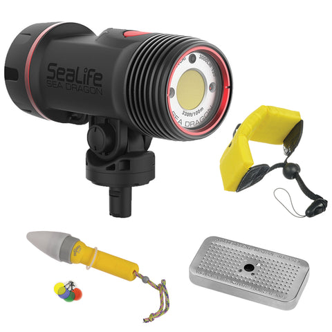 SeaLife SL6780 Sea Dragon 3000F Auto Photo-Video Dive Light Head with Floating Wrist Strap, Nano Spotter & Silica Gel Metal Case Bundle