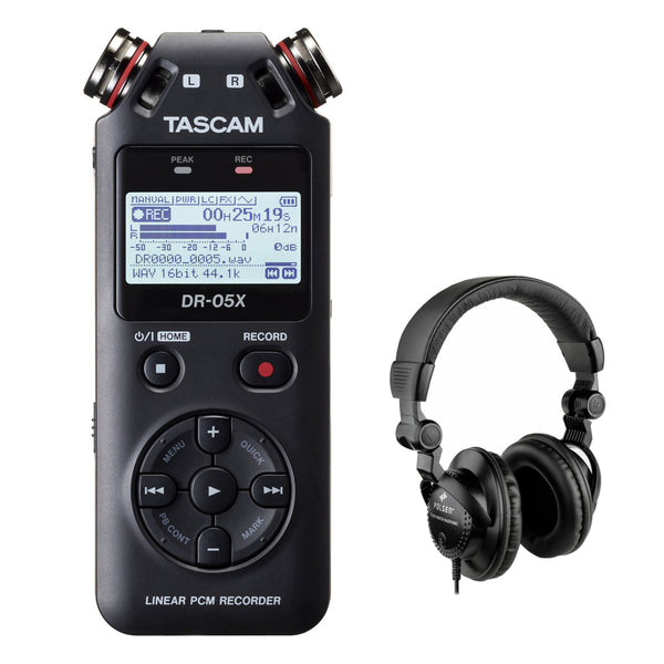 Tascam DR-05X Stereo Handheld Digital-Audio Recorder with USB Audio Interface & Polsen HPC-A30 Studio Monitor Headphones