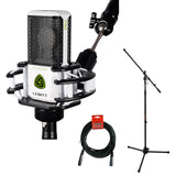 Lewitt LCT-240 Pro Condenser Mic Value Pack with Shockmount (White) Bundle with Mic Stand with Fixed Boom and XLR Cable