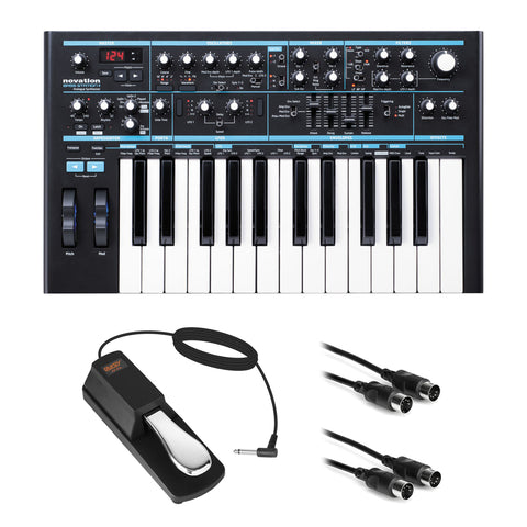 Novation Bass Station II Monophonic Analog Synthesizer with Sustain Pedal (Piano-Style) & 10' MIDI Cable Bundle