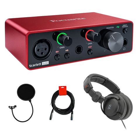 Focusrite Scarlett Solo USB Audio Interface (3rd Gen) with Studio Headphones, Pop Filter & XLR Cable