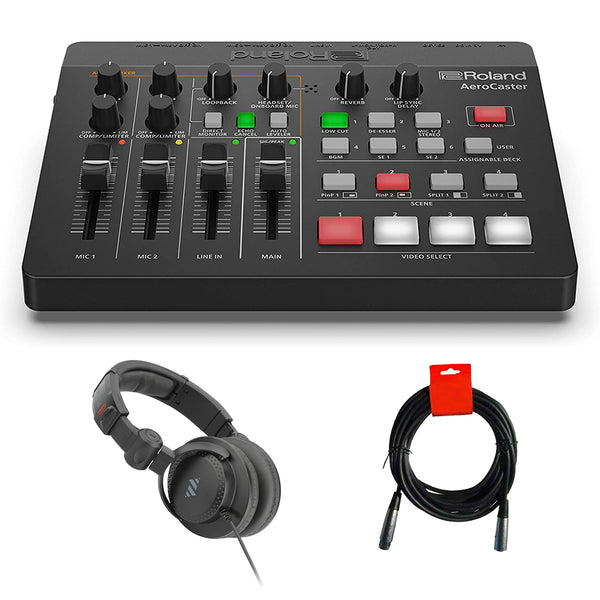 Roland AeroCaster Livestreaming Wireless Multi-Camera System with Hardware Controller/Audio Interface Bundle with Polsen HPC-A30-MK2 Headphones and XLR-XLR Cable