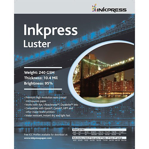 Inkpress Luster, Single Sided Inkjet Paper, 240gsm, 10.4 mil., 4"x6", 100 sheets, PCL46100