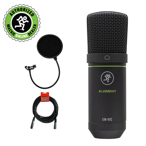 Mackie EM-91C EleMent Series Large-Diaphragm Condenser Microphone with XLR Cable & Pop Filter Bundle