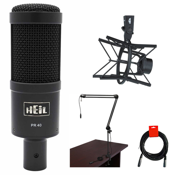 Heil Sound PR40 Large Diameter Dynamic Cardioid Studio Microphone, Black Bundle