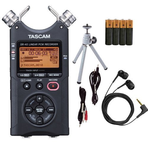 Tascam DR-40 Digital Audio Recorder Bundle - Tripod, Earbuds