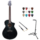 Breedlove ECO Rainforest S Concert CE Acoustic-Electric Guitar - Midnight Blue African Mahogany Bundle with Kopul 10' Instrument Cable, Fender 12-Pack Picks, and Gator Guitar Stand