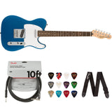 Squier by Fender Affinity Series Telecaster, Indian Laurel fingerboard (Lake Placid Blue) Bundle with Fender 10ft Cable (Straight/Straight), Guitar 12-Pack Picks, and 2" Guitar Straps