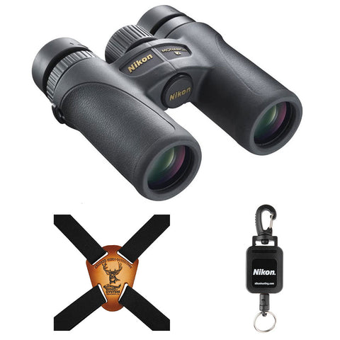 Nikon 7580 10x30 Monarch 7 ATB Binocular (Black) with Nikon Retractable Rangefinder Tether & Harness Strap Bundle