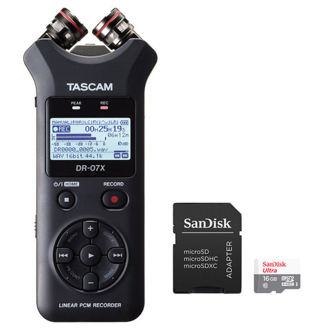 Tascam DR-07X 2-Input / 2-Track Portable Audio Recorder with Onboard Adjustable Stereo Microphone & 16GB microSDHC Card Bundle