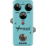 NUX Morning Star Guitar Overdrive Effect Pedal Blues-break Overdrive Bundle with Kopul 10' Instrument Cable, Strukture S6P48 6" Patch Cable Right Angle, and Fender 12-Pack Picks