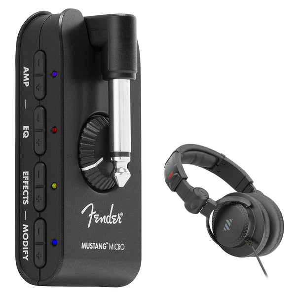 Fender Mustang Micro Headphone Amplifier Bundle with Polsen HPC-A30-MK2 Studio Monitor Headphones