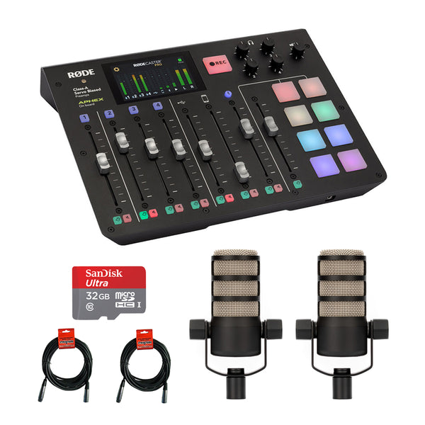 Rode RODECaster Pro Integrated Podcast Production Studio with 2x Rode PodMic Dynamic Mic, 32GB microSDHC Memory Card & 2x XLR Cable Bundle