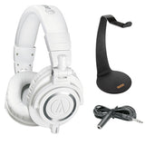 Audio-Technica ATH-M50xWH Monitor Headphones (White) with Headphone Stand and Headphone Extension Cable 10'