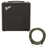 Fender Rumble LT25 Modeling Bass Guitar Combo Amplifier Bundle with Fender Joe Strummer Instrument Cable (13ft) Straight/Straight, Drab Green
