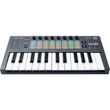 Novation FLkey Mini USB MIDI Keyboard Controller for FL Studio (25-Mini Keys) Bundle with Auray FP-P1L Piano-Style Sustain Pedal, 10' MIDI Cable, and Medium Dust Cover