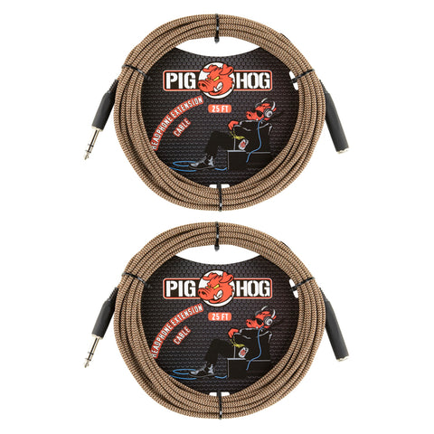 Pig Hog Solutions - 25ft Headphone Extension Cable, 1/4", Tuscan Brown (2-pack)