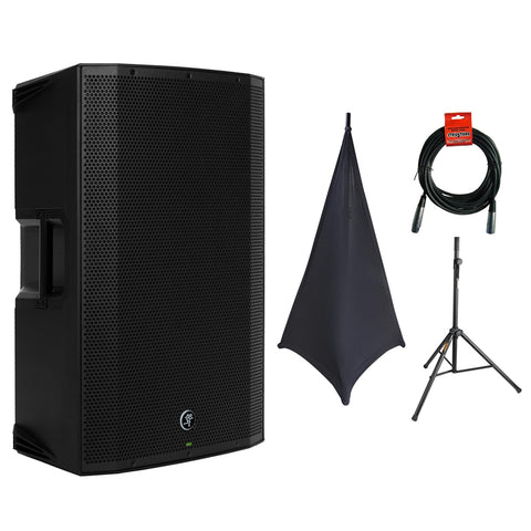 Mackie Thump15A 1300W 15" Powered Loudspeaker (Single) with SSA100 Speaker Stand Skirt, Speaker Stand & XLR Cable Bundle