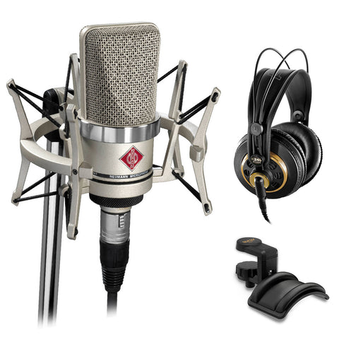 Neumann TLM-102 Studio Condenser Microphone Studio Set (Nickel) Bundle with AKG K 240 Studio Pro Headphones & Headphone Holder