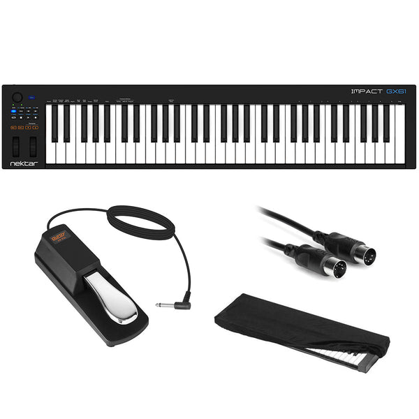 Nektar 61-Key Impact GX61 Controller Keyboard Bundle with Piano-Style Sustain Pedal, 10' MIDI Cable, and Medium Keyboard Dust Cover