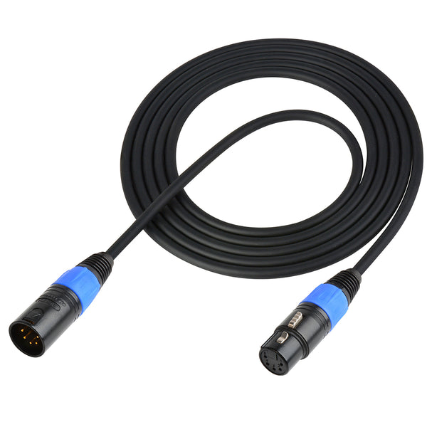 DMX Lighting Control Cable 5pin M to F Black 10 ft.