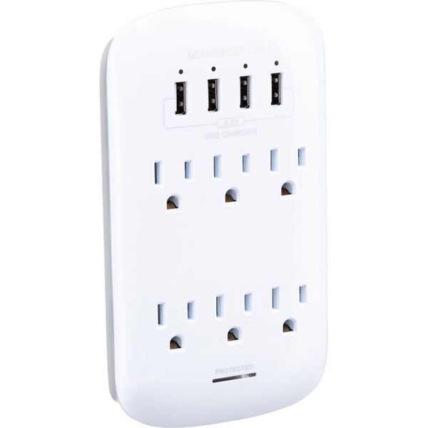 Monster Cable 6-Outlet Wall Tap Surge Protector With 4-USB-A