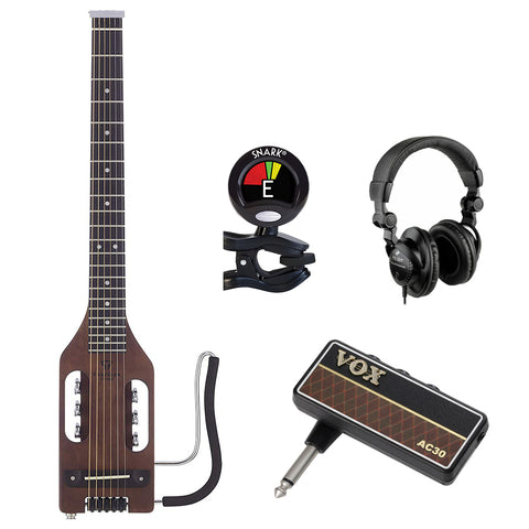 Traveler Guitar ULA ABNS 6-String Acoustic-Electric Guitar (Antique Brown) with VOX amPlug G2 Guitar Amp, HPC-A30 headphones & Clip-on Tuner Bundle