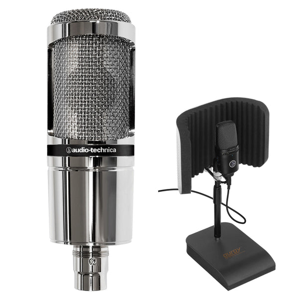 Audio-Technica AT2020 Cardioid Condenser Microphone (Limited Edition) with Reflection Filter and Mic Stand Bundle