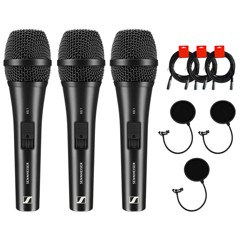 Sennheiser XS 1 Handheld Cardioid Dynamic Vocal Microphone (3-Pack) Bundle with 3x Pop Filter and 3x 20" XLR-XLR Cable