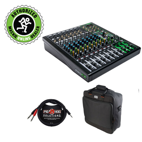 Mackie ProFX12v3 12-Channel Sound Reinforcement Mixer with Built-In FX, Gator Cases G-MIXERBAG-1515 Mixer Bag & Stereo Cable 10ft Bundle