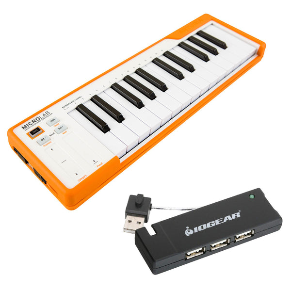 Arturia MicroLab Compact USB-MIDI Controller (Orange) with IOGEAR 4-Port USB 2.0 Hub Bundle