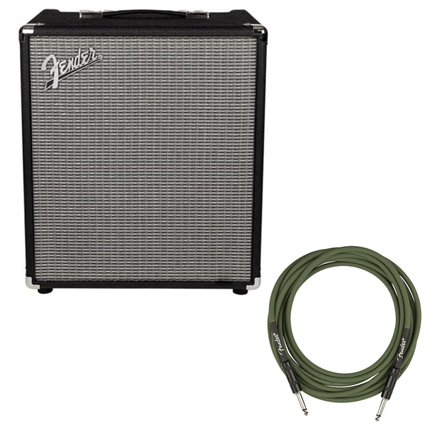 Fender Rumble 100 V3 Bass Amplifier Bundle with Fender Joe Strummer Instrument Cable, (13ft) Straight/Straight, Drab Green