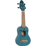 Ortega Guitars, 4-String Keiki Series Sopranino Ukulele with Turtle Etching, Right, Transparent ocean blue, (K1-BL)