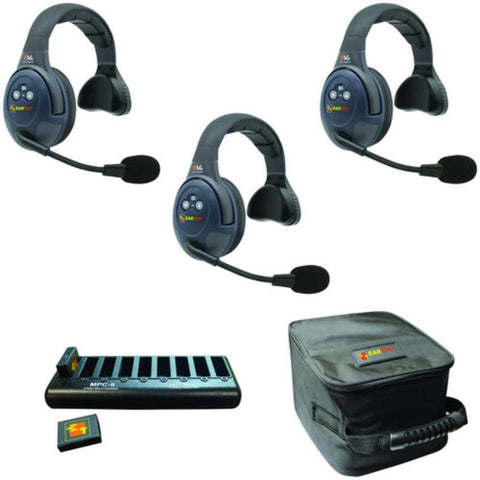 Eartec EVADE EVX3S Light-Industrial Full-Duplex Wireless Intercom System with 3 Single-Ear Headsets (2.4 GHz)