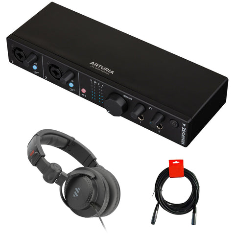 Arturia MiniFuse 4 Portable 4x4 USB Audio/MIDI Interface (Black) Bundle with Polsen HPC-A30-MK2 Studio Monitor Headphones and 20" XLR-XLR Cable