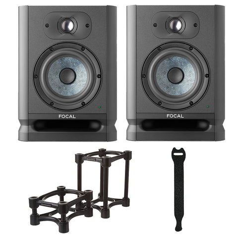 Focal Alpha 50 Black Evo Bundle with Medium Speaker Monitor Acoustic Isolation Stands and 0.5 x 6" Touch Fastener Straps