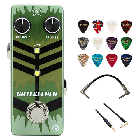 Pigtronix Gatekeeper v2 Noise Gate Pedal Bundle with Fender 12-Pack Celluloid Guitar Picks, Kopul Phone to Phone (1/4") Cable and Hosa 6" Pro Phone to Phone (1/4") Coupler