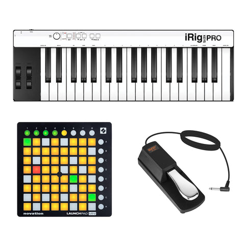 IK Multimedia iRig KEYS PRO 37-Key Controller with Novation Launchpad Mini MK2 Controller & Piano-Style Pedal Bundle
