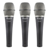 CAD CADLive D38 Supercardioid Dynamic Handheld Microphone (3 Pack) with 3 x Foam Windscreen & 3 x XLR Cable Bundle