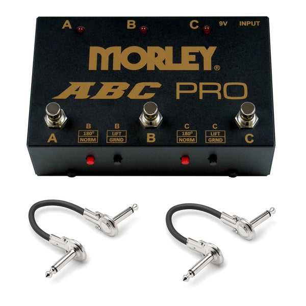 Morley ABC Pro 3-Button Switcher Combiner Pedal with 2x 6' Pro Phone to Phone (1/4") Cables Bundle