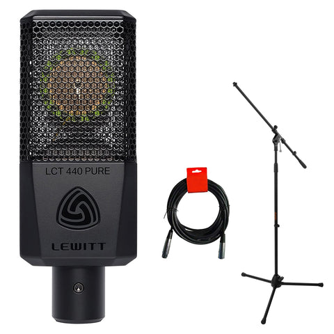 Lewitt LCT-440-Pure Single-Pattern, Condenser Microphone Bundle with Auray MS-5230F Tripod Mic Stand and XLR-XLR Cable