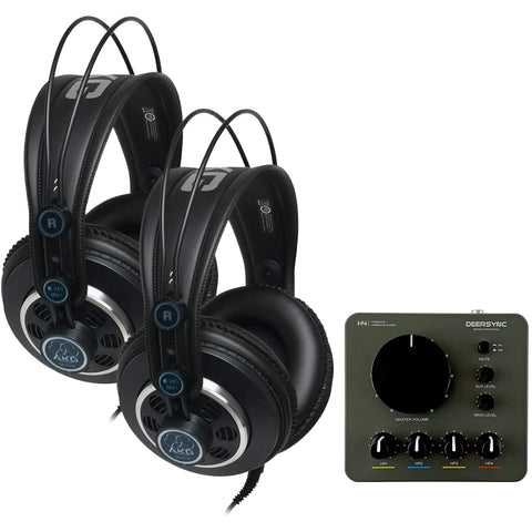 AKG K240 MKII Professional Semi-Open Stereo Headphones (Pair) Bundle with Deersync H4 4-Channel Pro Studio Headphone Amplifier